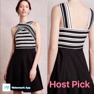 ANTHROPOLOGIE Maeve Crosswise Flare Dress Striped Black & White Size 0